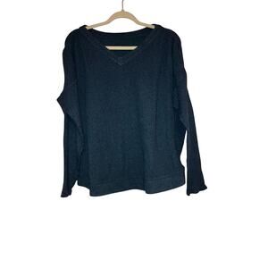 J. Jill Blue Waffle Knit V-neck Top Size Medium Comfortwear